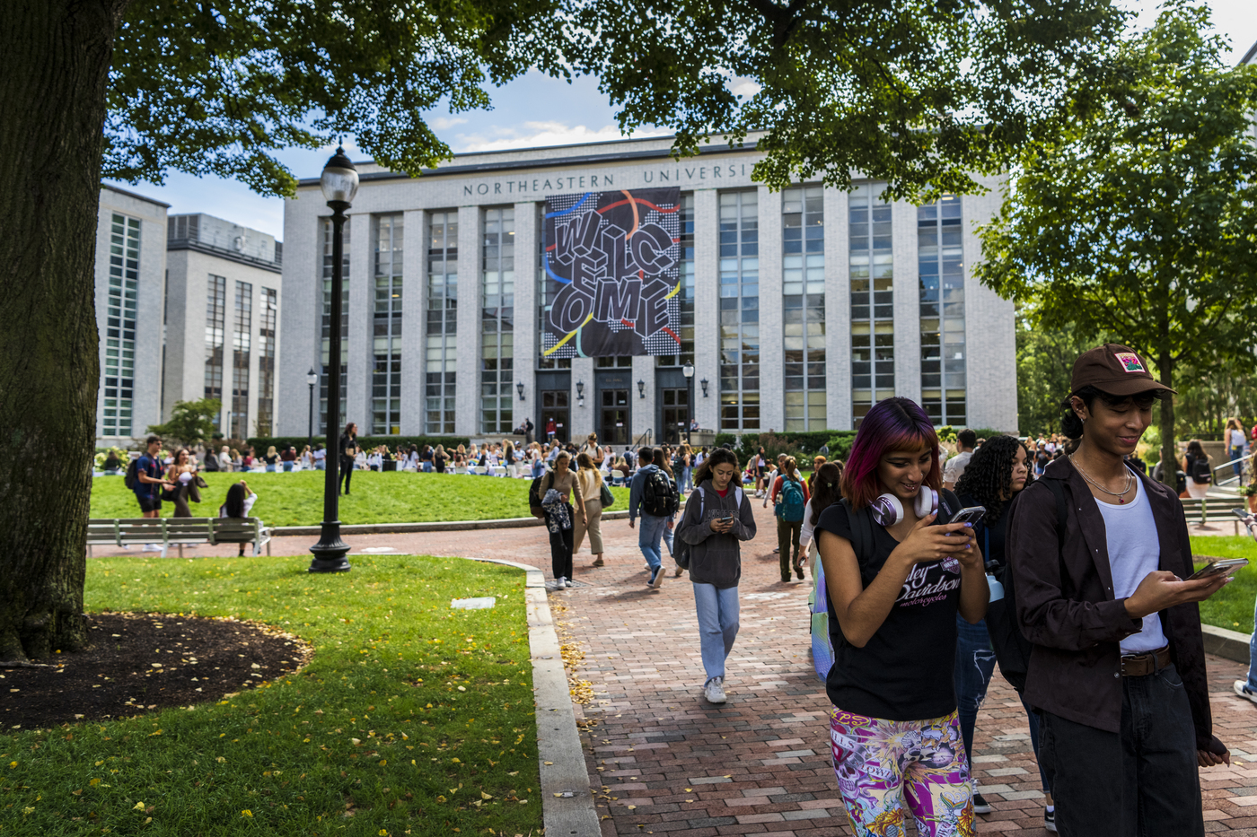 Krentzman Quad is filled with students on the first day back to school on Northeastern’s Boston campus
